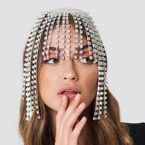 Hip-hop Trendy Rhinestone Tassel Hiar Jewelry Women  -JW00477-Veeddydropshipping
