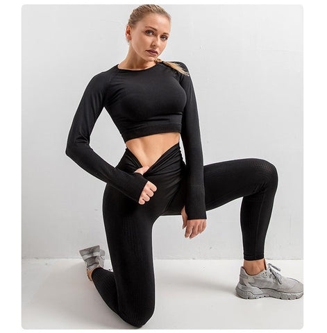 2/3/5PCS Yoga Set Seamless Workout Clothes Fitness Sports Bra Leggings Long -OS00791-Veeddydropshipping