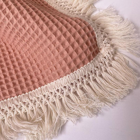 Cotton Waffle Baby Swaddle Blankets Tassel Newborn Receiving Blanket-TB00696-Veeddydropshipping