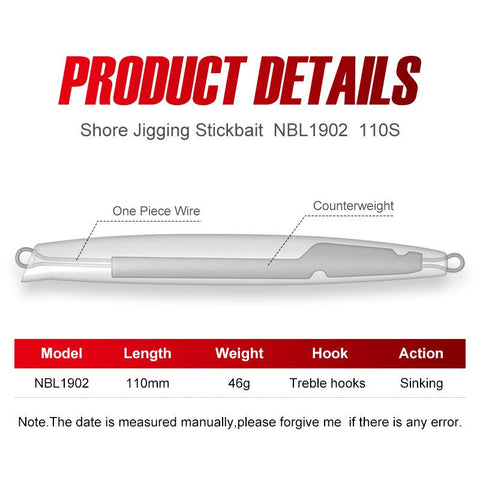 Sinking Pencil 110mm 46g Shore Jigging Fishing Lures Artificial Hard Baits Stickbait -OS00368-Veeddydropshipping