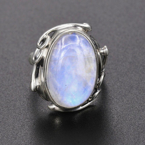 Natural Moonstone For Men Women 925 Sterling Silver Jewelry Ring -JW00057-Veeddydropshipping