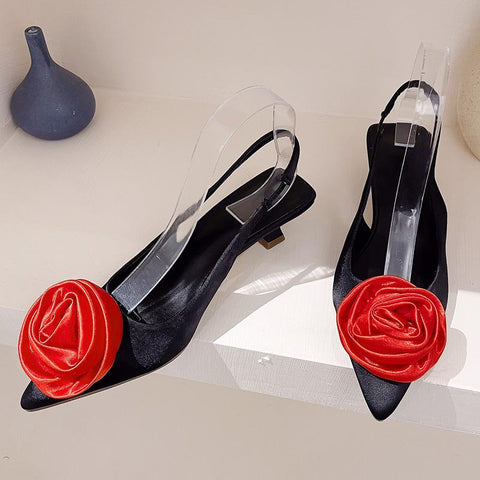 Sandals Flower Decoration Pump Pink Pointed Toe Slingback-BS00897-Veeddydropshipping