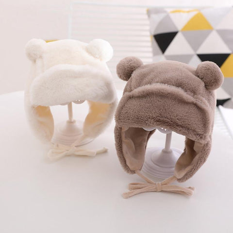 Cute Bear Baby Hat with Earflaps Winter Warm Lined Infant Girl Boy-TB00448-Veeddydropshipping