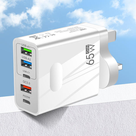 GaN 65W USB C Charger PD Type C Fast Charging 5 Ports Wall Adapter For iPhone-PA00373-Veeddydropshipping