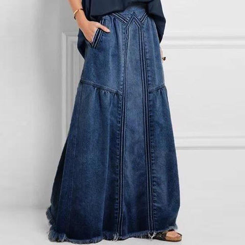 Oversize Fashion Street Skirt A Line Denim Skirt-WF00455-Veeddydropshipping