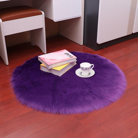 Plush Round Carpet Sheepskin Home Decor-HA00471-Veeddydropshipping