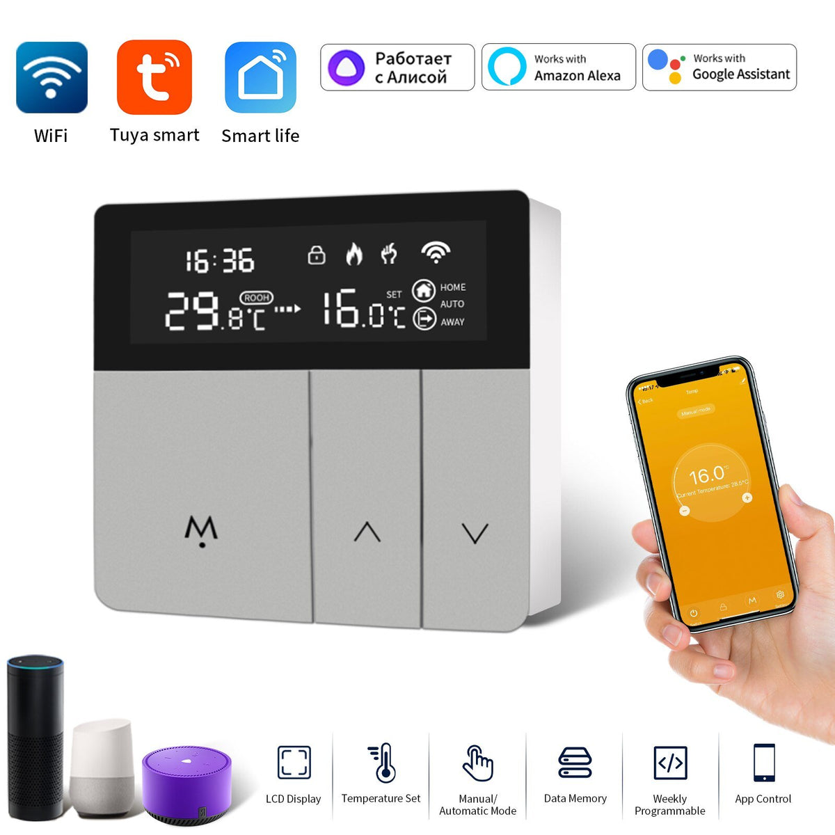 Tuya WiFi Smart Thermostat APP Remote Alexa Alice Home Temperature-TI01007-Veeddydropshipping