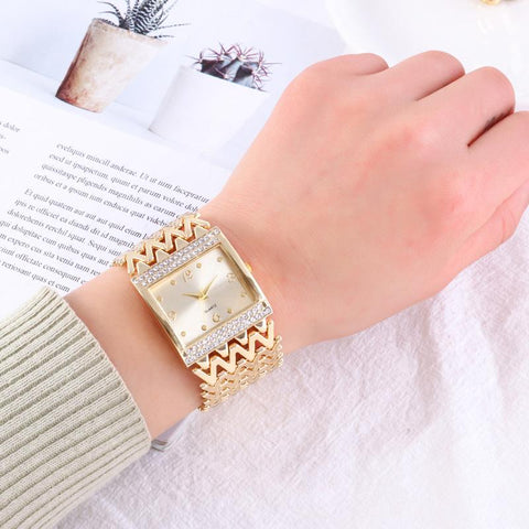 Square Wrist Watches  Stainless Steel Gold Female Watch-JW00891-Veeddydropshipping