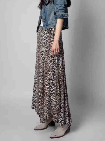 Leopard Print Skirt Women Belt Maxi Skirt-WF00483-Veeddydropshipping