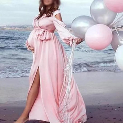 Sexy Split Front Maternity Photoshoot Dress Long Deep V neck Pregnant-TB00621-Veeddydropshipping