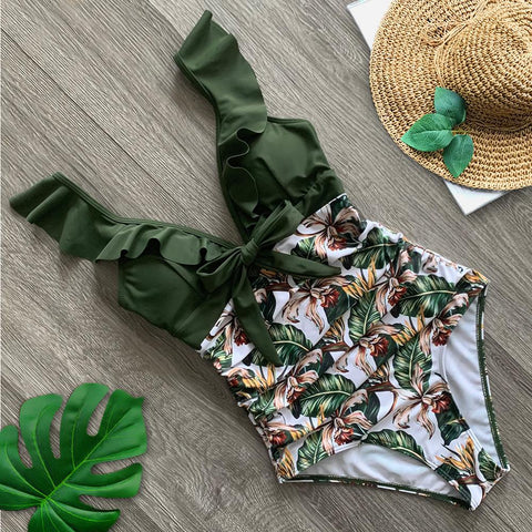 2020 Sexy New Ruffle One Piece Swimsuit Off The Shoulder Swimwear Women Swimsuit-OS00043-Veeddydropshipping
