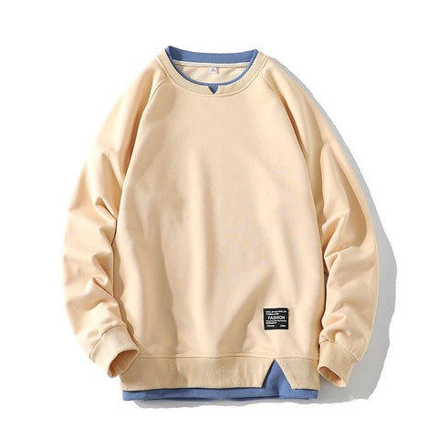 Casual Sports Shirt Solid Men's Fake Two Piece O-Neck Sweatshirt Hoodie-Veeddydropshipping