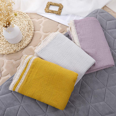 Double Layer Muslin Squares Cotton Baby Blankets Lace Newborn Blanket-TB00701-Veeddydropshipping