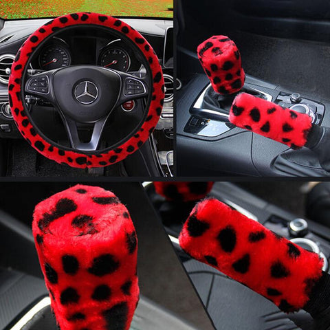 Leopard Printed Steering Wheel Cover Hand Brake Gear Protective Cap-AM01488-Veeddydropshipping