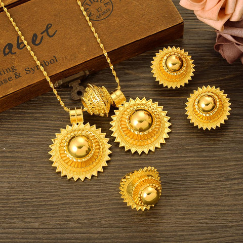 Gold Plated Fashion Ethiopian Jewelry Sets  -JW00363-Veeddydropshipping