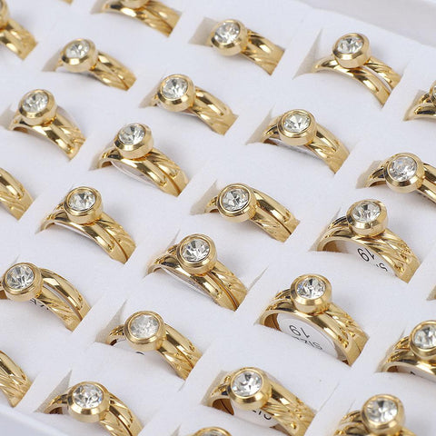 Bulk Job CZ Crystal Stainless Steel Gold Ring  -JW00427-Veeddydropshipping