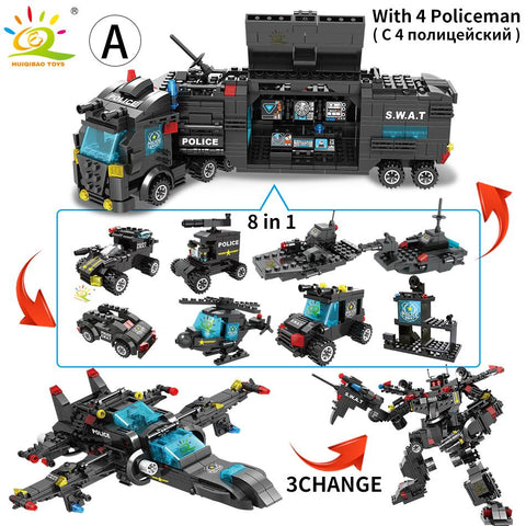 HUIQIBAO SWAT Police Station Truck Model Building Blocks City Machine-TB01474-Veeddydropshipping