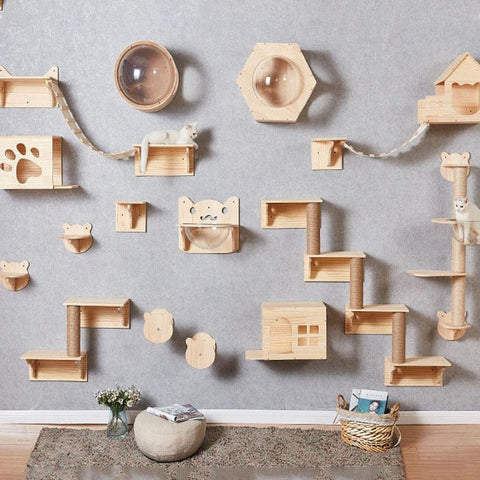 Solid Wood Cat Wall Mounted Climbing Frame-HA01440-Veeddydropshipping