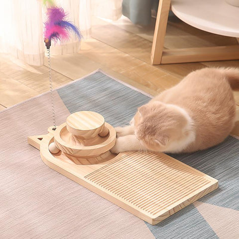 Solid Wood Cat Scratcher Turntable Tracks-HA01439-Veeddydropshipping