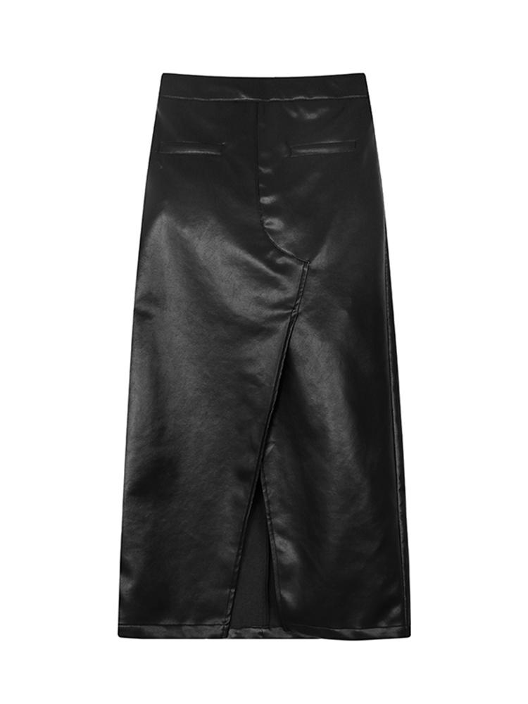 Long Luxury Maxi Soft Pu Leather Skirt-WF00438-Veeddydropshipping