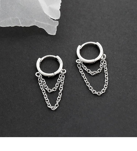 925 Sterling Silver Double Layer Tassel Hoop Earrings For Women -JW00074-Veeddydropshipping