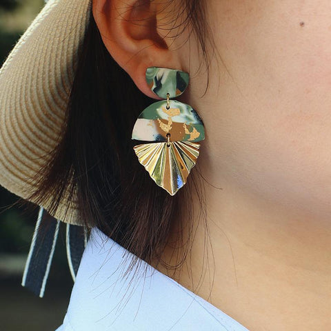 Fashion Abstract Pattern Clay Metal Dangle Earrings Jewelry-JW01428-Veeddydropshipping