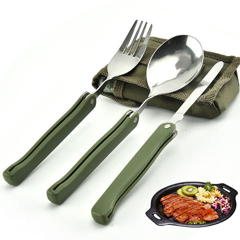 Cutlery Set Fork Knife With Army Green Pouch Survival-OS01322-Veeddydropshipping
