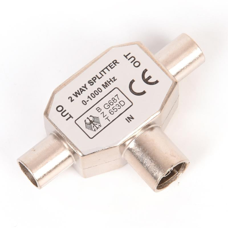 2 Way TV Aerial Coaxial Splitter Coax Metal Signal T Adapter Combiner 2 Male -CE00933-Veeddydropshipping