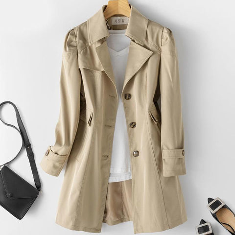 Single-breasted Mid Long Women Trench Coat-Veeddydropshipping