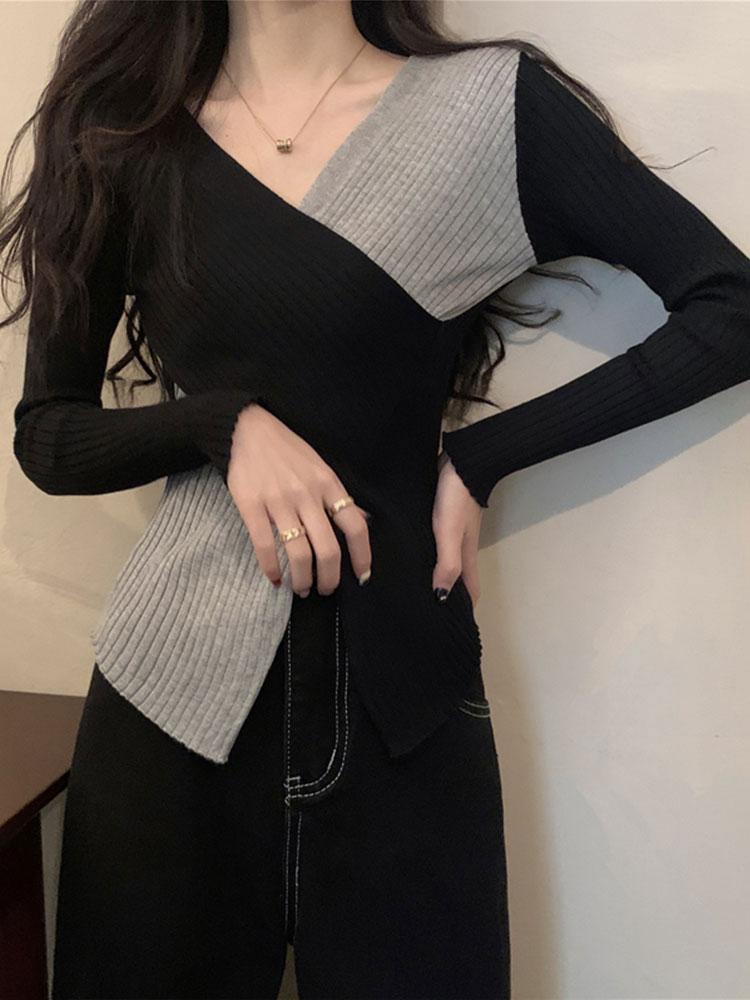 Women New Korean Fashion V Neck Long Sleeve Sweaters-Veeddydropshipping