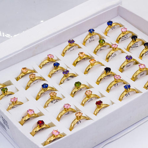 Fashion Colorful Rhinestone Crystal Stainless Steel Rings  -JW00399-Veeddydropshipping