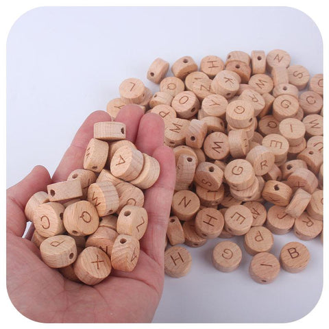 Organic Wooden English Beads Beech Wood Round Alphabet -JW01479-Veeddydropshipping
