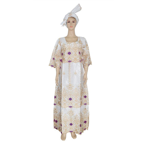Women African Bazin Riche Dashiki Embroidery Dresses-WF01512-Veeddydropshipping