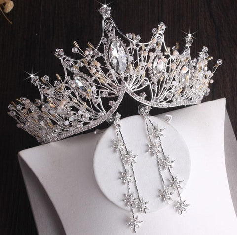 Silver Plated Crystal Leaf Bridal Jewelry Sets  -JW00364-Veeddydropshipping