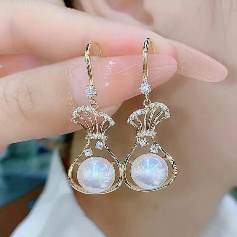 Fashion White Pearl Drop Earrings Zircon Wedding Earrings Jewelry Gift-JW01455-Veeddydropshipping