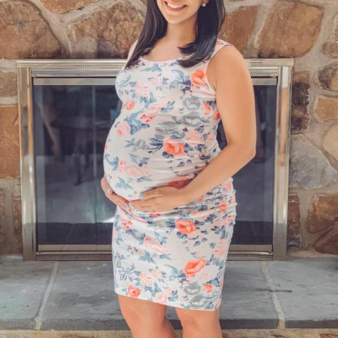 Maternity Dress Summer Soft Side Ruched Bodycon Dresses Pregnancy-TB00591-Veeddydropshipping