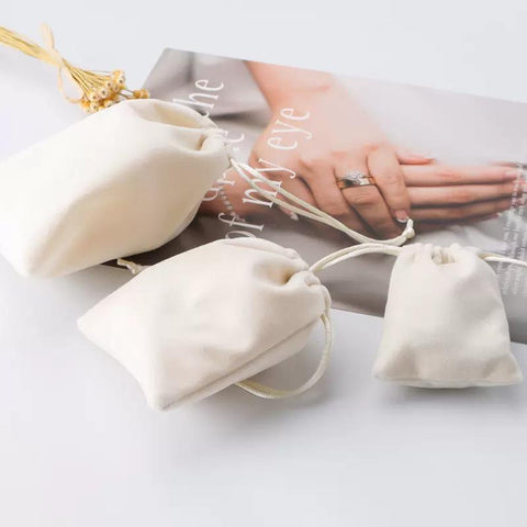 Beige Velvet Bag Pouches Small Size Jewelry Gift Display -JW01674-Veeddydropshipping