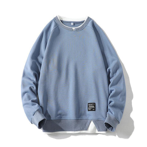 Casual Sports Shirt Solid Men's Fake Two Piece O-Neck Sweatshirt Hoodie-Veeddydropshipping