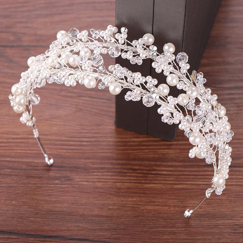 White Pearl Bridal Hairbands Tiaras Wedding Crown Headband  -JW00466-Veeddydropshipping