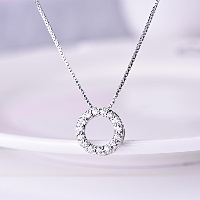925 Sterling Silver Jewelry Round Zircon Pendants Necklaces -JW01223-Veeddydropshipping
