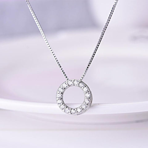 925 Sterling Silver Jewelry Round Zircon Pendants Necklaces -JW01223-Veeddydropshipping