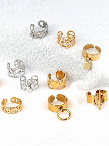 Stainless Steel Ring  Wide Ring with Circle Rings Chain Ring-JW01394-Veeddydropshipping
