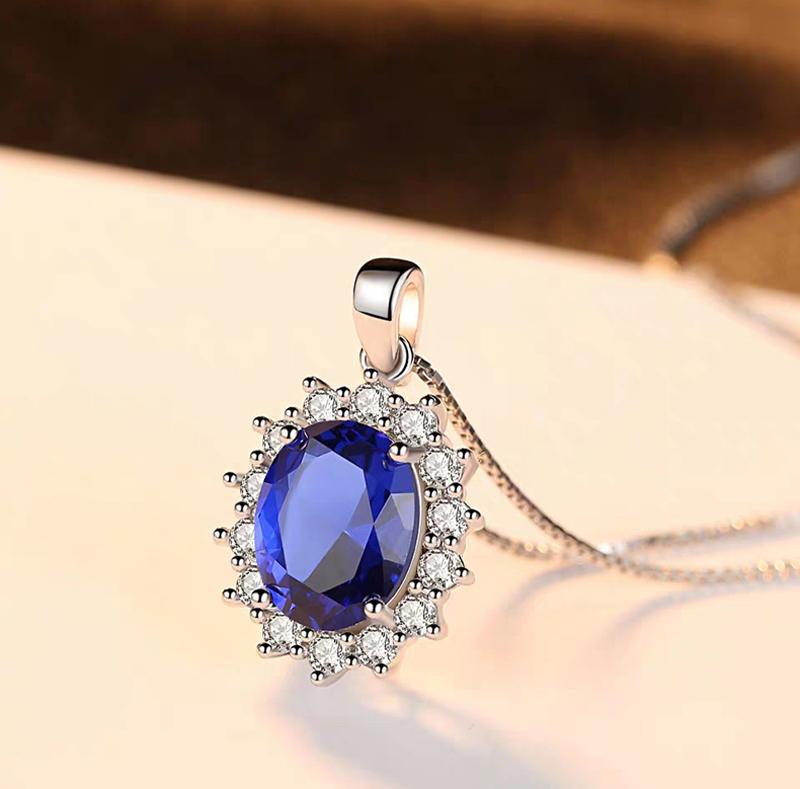 Luxury Created Blue Sapphire Pendant Necklace -JW01190-Veeddydropshipping