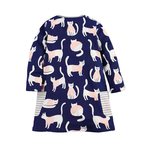 Baby Gilr Dress Girls Spring Autumn Dresses For 1-6 Years Cotton Cartoon Cat-TB00899-Veeddydropshipping