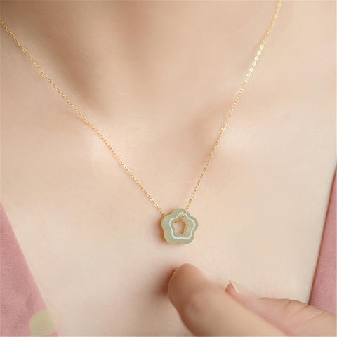 Hetian Jade Plum Blossom Pendant Necklace 925 Sterling Silver Jewelry-JW00010-Veeddydropshipping