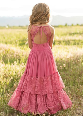 Princess Girls Lace Cotton Long Dresses Baby Kids Flower Girl Wedding-TB00849-Veeddydropshipping