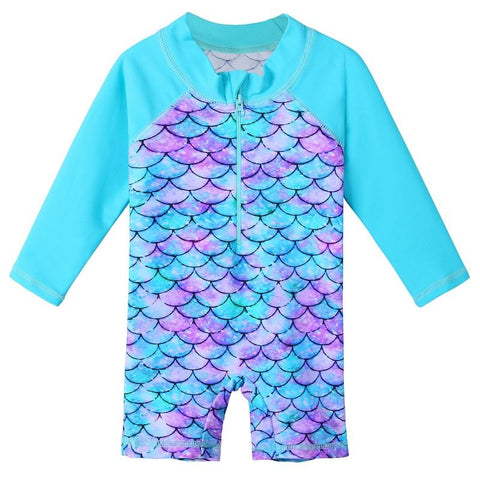 UPF50+ Print Baby Girl Swimsuit Long Sleeve Kids Swimwear One Piece Toddler -OS00267-Veeddydropshipping