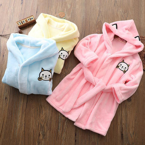 Flannel Thick Lovely Baby Girls Cartoon Hooded Bathrobe Child-TB01084-Veeddydropshipping