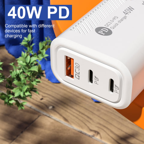 40W PD Fast Charge USB Type-C QC3.0 Phone Charger Adapter 3 Port-PA00384-Veeddydropshipping