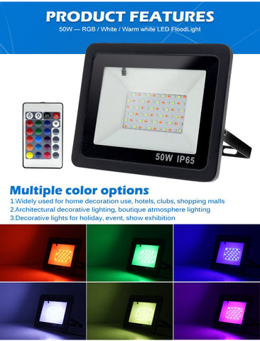 RGB Led Floodlight 10W 30W 50W 100W AC220V Flood Light Outdoor Wall-TI00866-Veeddydropshipping